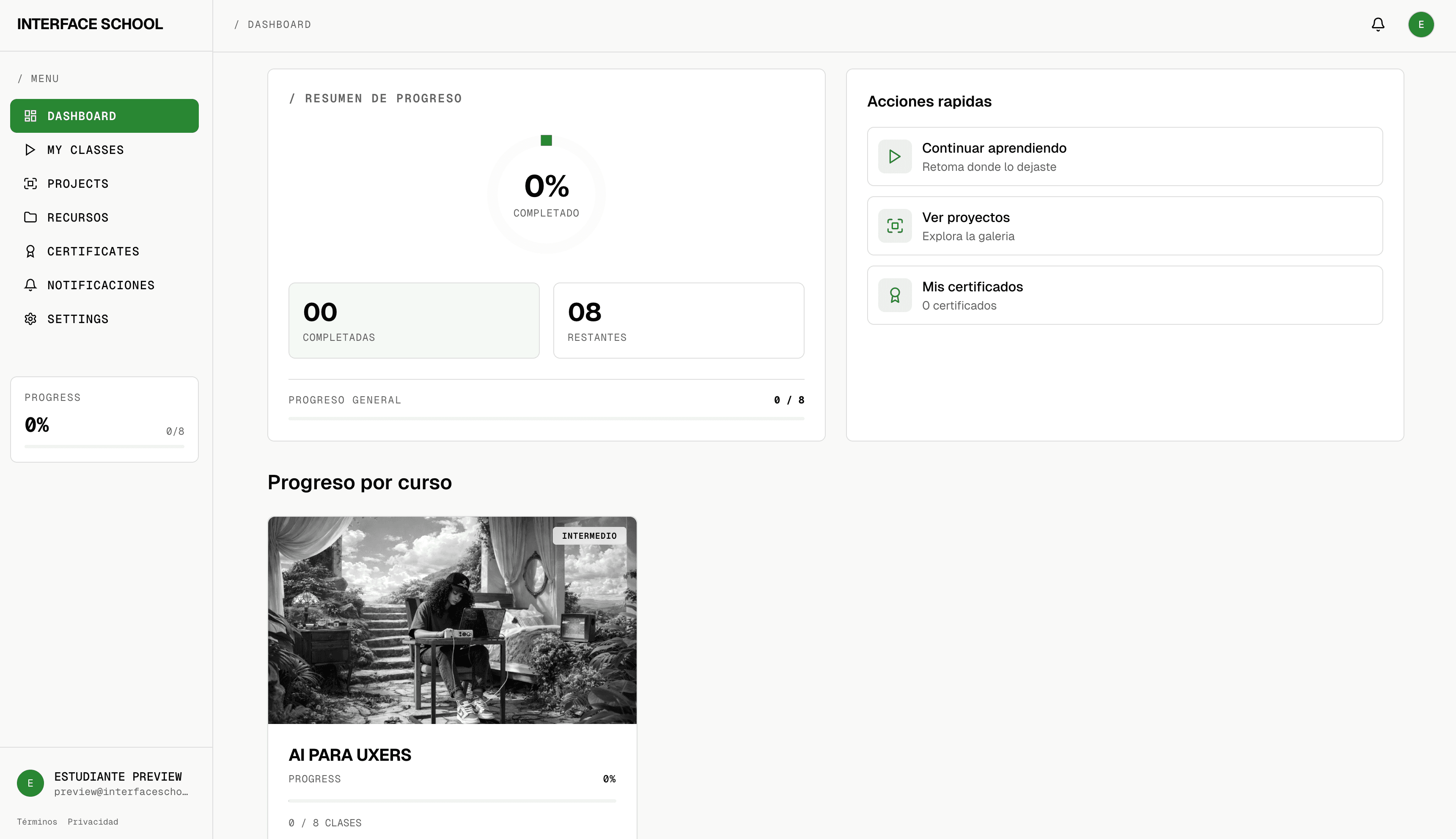 Dashboard Interface School · grabaciones